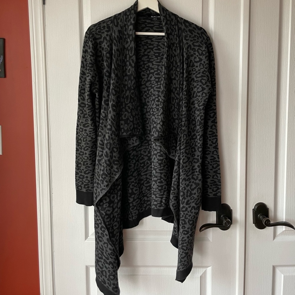 Grey Waterfall Leopard Print Cardigan